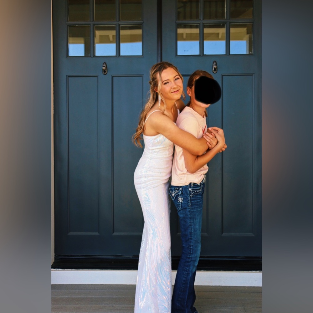 Iridescent White Glitter Prom Dress